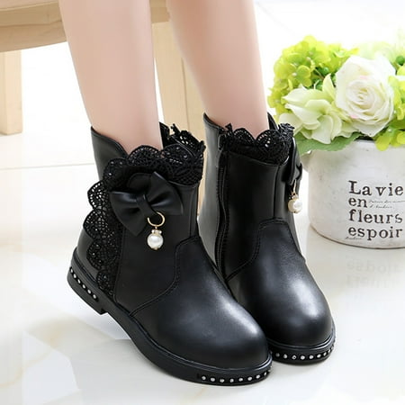 

Hunpta Kids Boots Shoes Kids Knot Toddler Baby Infant Princess Boots Fashion Leather Baby Shoes