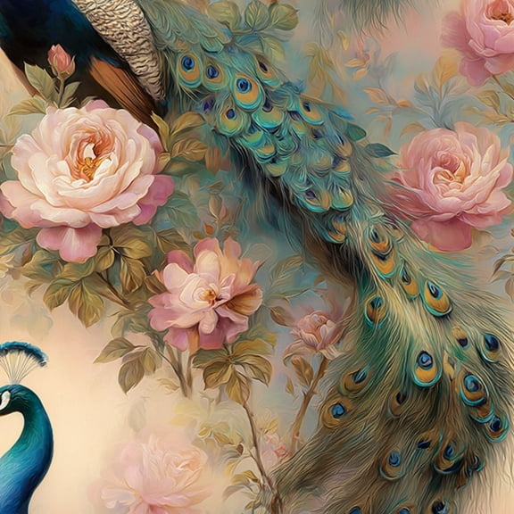 Peacock Peel and Stick Wallpaper 23.6in x 9.8ft Peacock Colorful Feathers Pink Roses Soft Contact Paper Vinyl Waterproof Self Adhesive Wall Paper for Bedroom Shelf Cabinet Renter Friendly