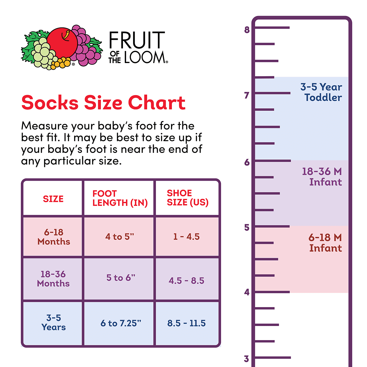 Fruit of the Loom Toddler Low-Cut Socks, 6-Pack, Size 6M-5T