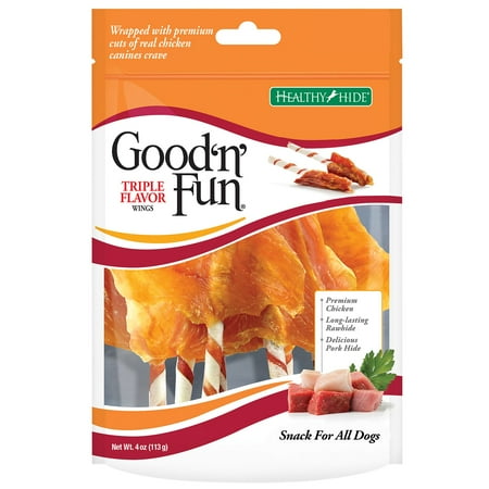 UPC: 0091093833361 | Good  n  Fun Triple Flavor Wings Dog Chew Rawhide Treats  4 oz