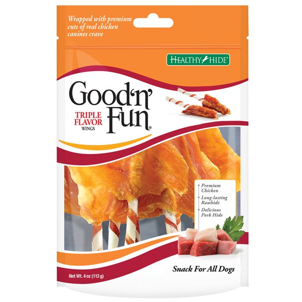 Good 'n' Fun Triple Flavor Wings Dog Chew Rawhide Treats, 4 oz