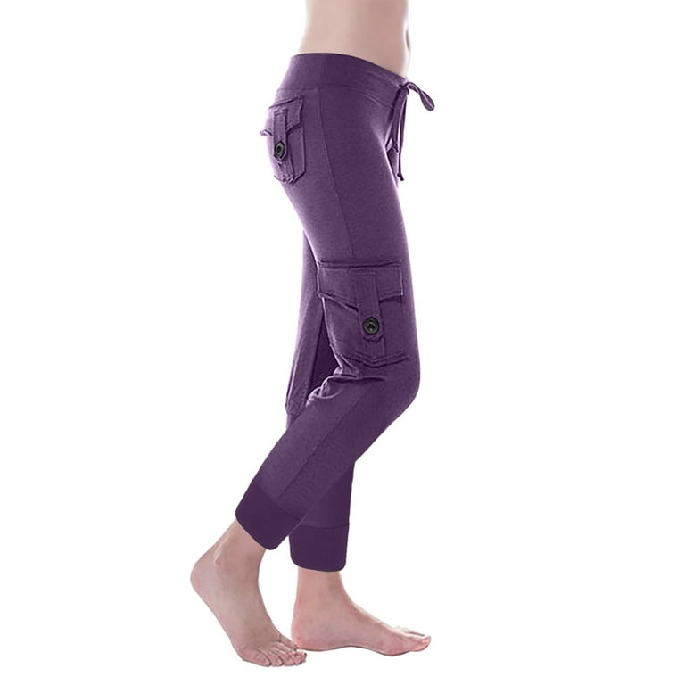 CaComMARK PI Clearance Womens Capris with Pockets Slim Fit Casual Capri  Pants Dressy Lightweight Ladies Cargo Pants for Hiking Purple 6(M)