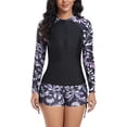 thumbnail image 2 of Hicidod Tankini Swimsuits for Women Rash Guard Long Sleeve 2 Piece Set Print Swim Shirt With Shorts Set Sun Protection Surf Bathing Suits, 2 of 9