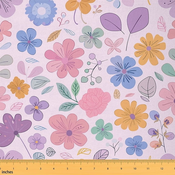 Feelyou Girls Floral Flower Fabric by the Yard 1 Yard, Kawaii Cartoon Room Decor Fabric by the Yard, Rustic Theme Fabric for Sewing, Luxury Bedroom Decor