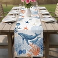 thumbnail image 4 of Coastal Whale Table Runner 72 Inches, Summer Nautical Ocean Coral Starfish Bed Runner Dresser Scarves Tabletop for Indoor Outdoor Parties/Ceremony/Banquet, 16" x 72", 4 of 9