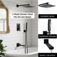 thumbnail image 3 of Matte Black Rain Shower System, Wall Mounted Mixer Combo Set with Rainfall Head, Handheld & Tub Spout (With Rough-in Valve Body & Trim Kit), 3 of 8