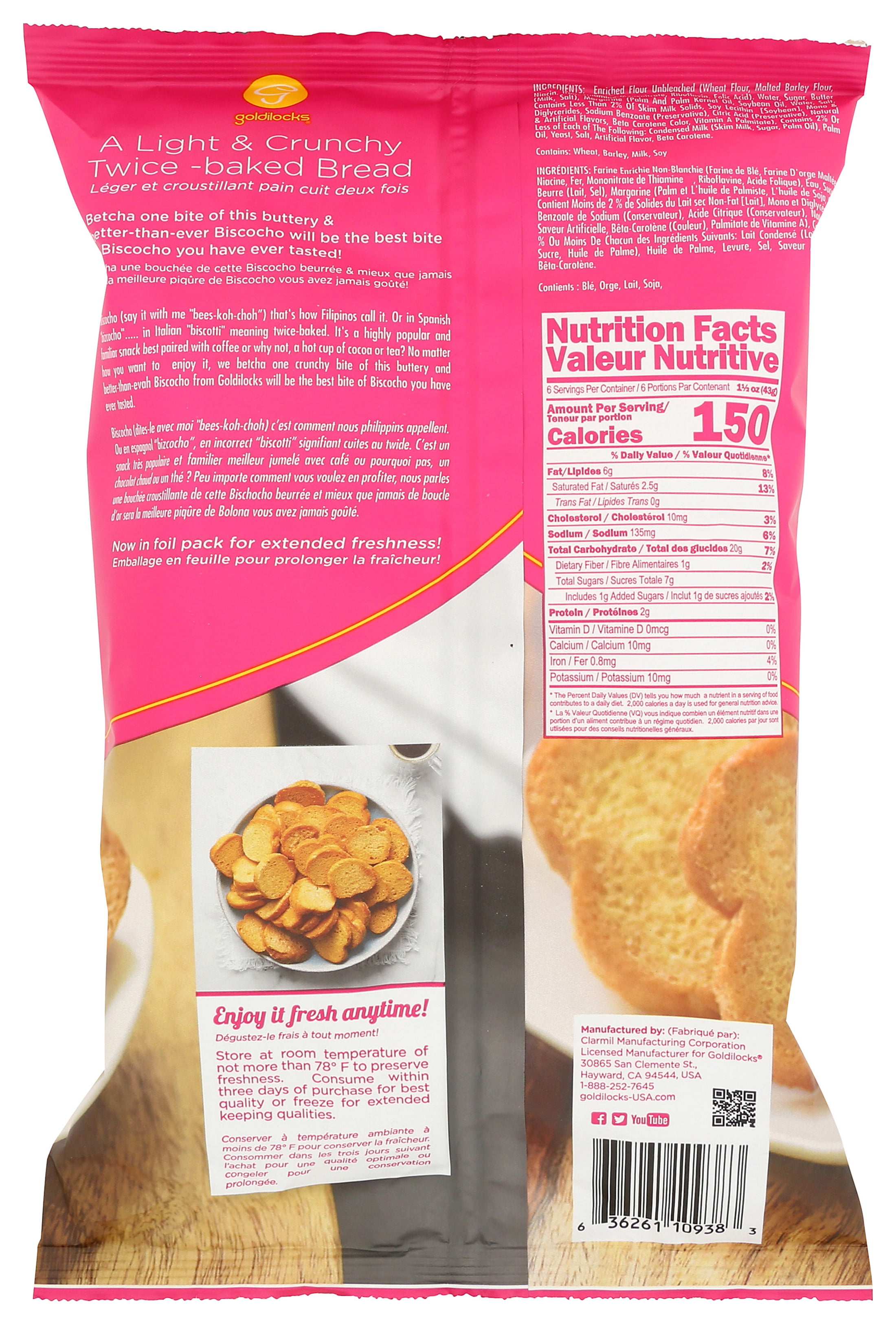 (2 pack) Goldilocks Creamy and Buttery Biscocho, 9 oz, 1 Count Bag