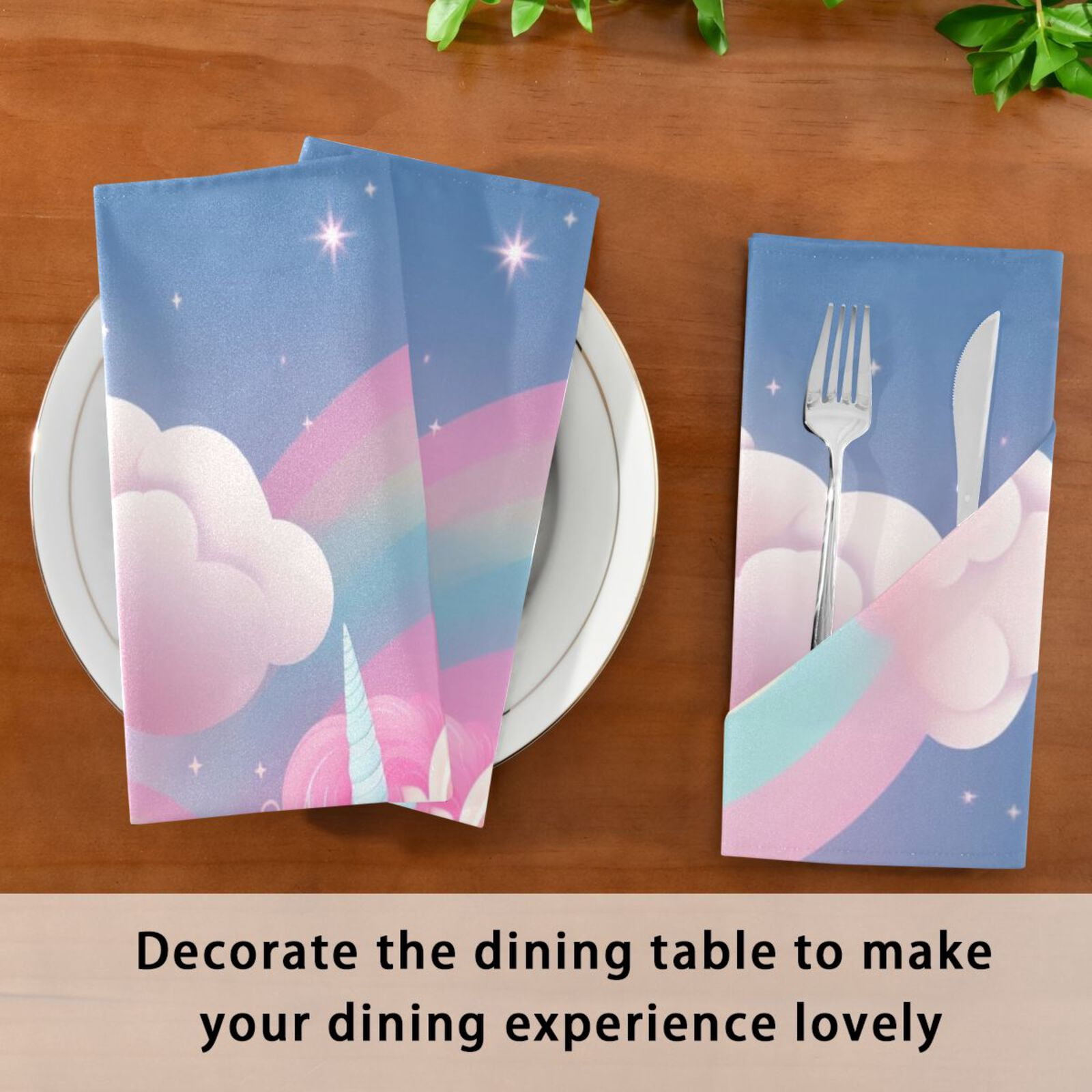 JSTEL Cute Unicorn Rainbow Cloth Napkins Set of 6, 20x20 Inch Washable and Reusable Napkin for Decoupage Dinner Party Everyday Use