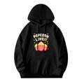 thumbnail image 1 of Women's Long Sleeve Hoodie Pullover Sweatshirt - Fun ' POPCORN LOVER ' Design with Spilling Popcorn Buckets & Stars Front Pocket, 1 of 7