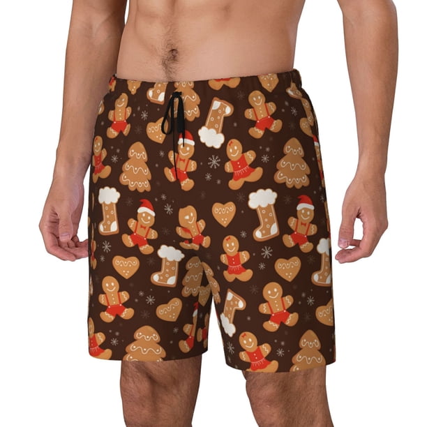 Fotbe Christmas Gingerbread Cookies Traje de Baño para Hombre – Shorts de Natación de Secado Rápido con Forro y Bolsillos-Large