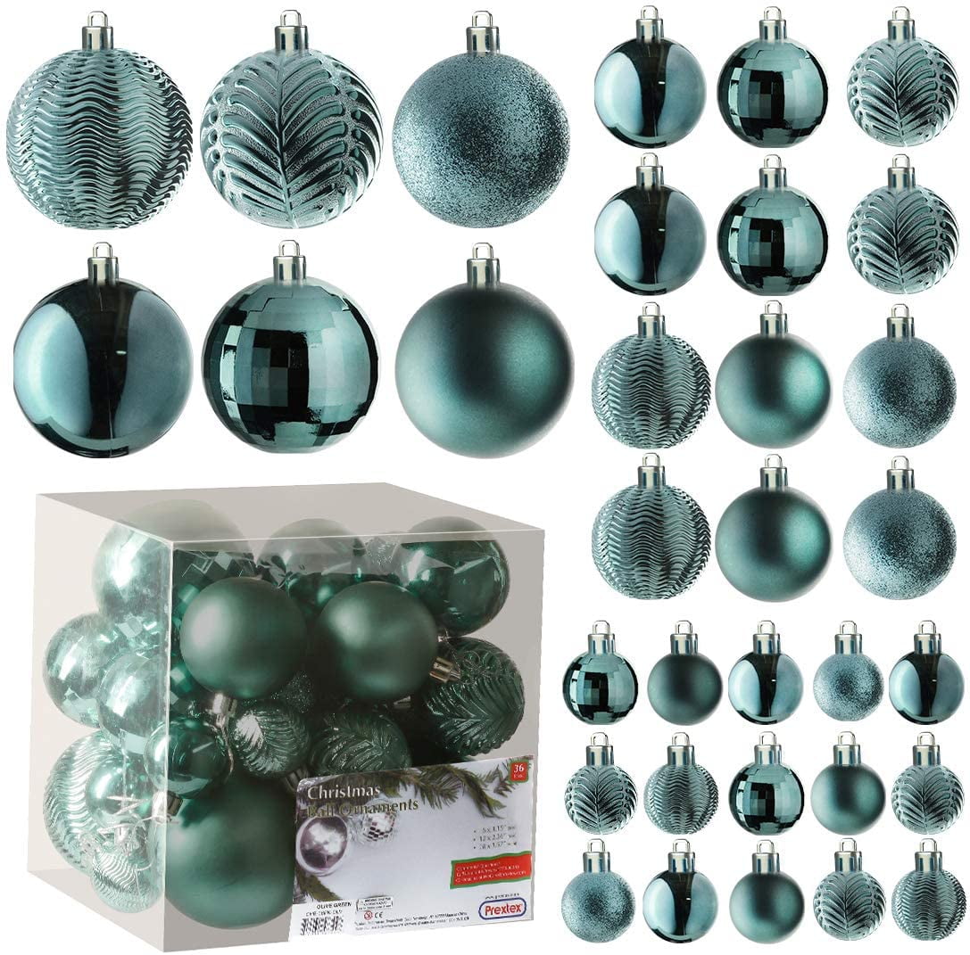 Prextex Peacock Green Champagne Christmas, Ball Ornaments with Hanging ...