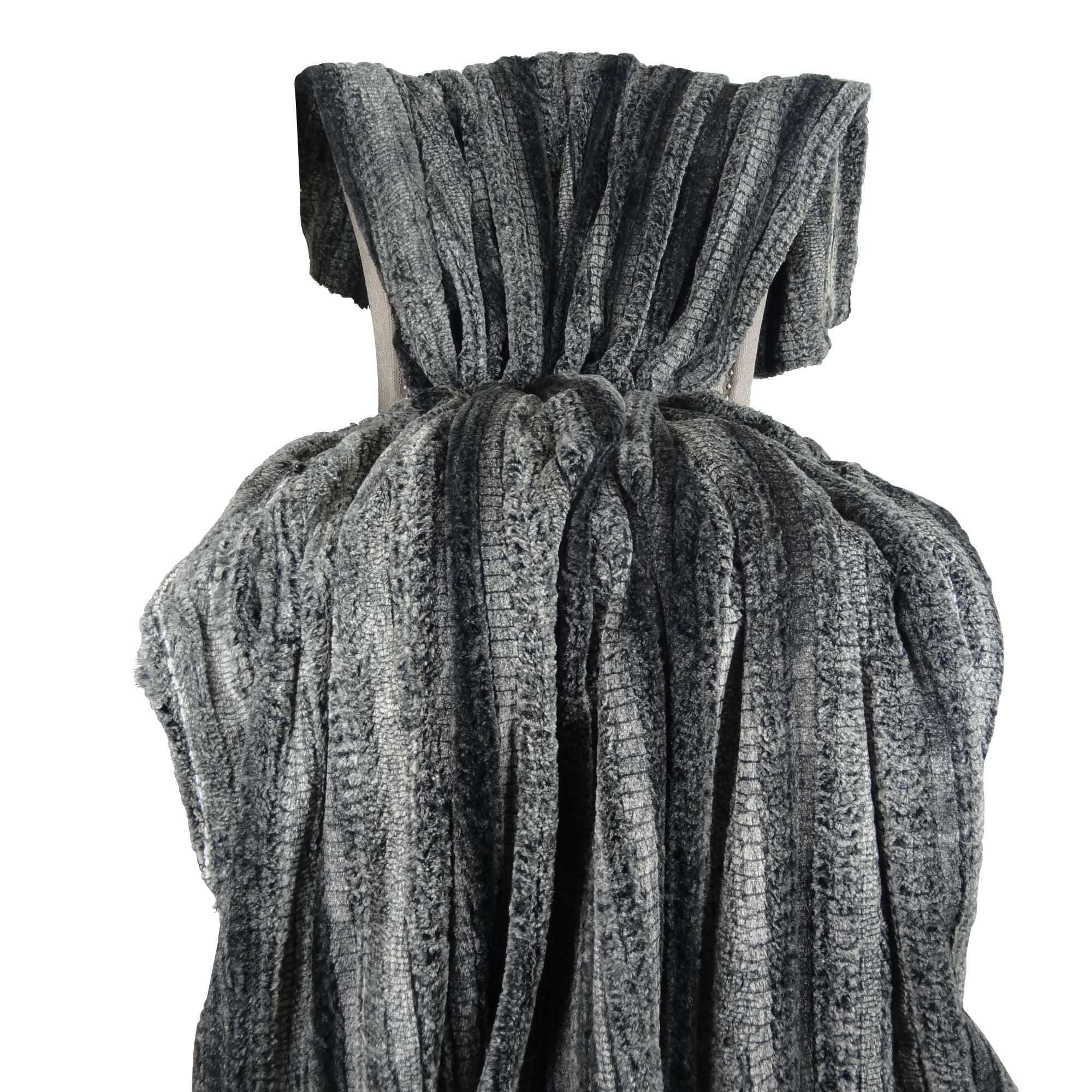 Gray Brown Black Stripe Chinchilla Throw Blanket Faux Fur Minky Cuddle Fur 