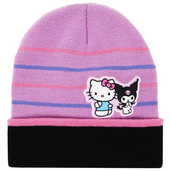 Hello Kitty and Black Kuromi Ribbed Cuff Beanie