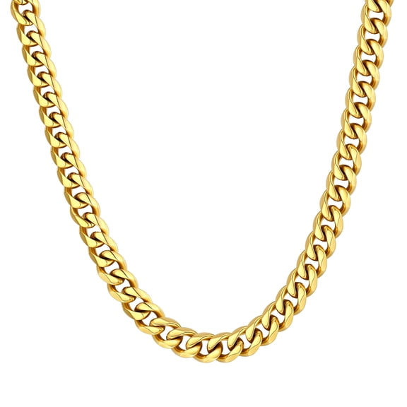 U7 14k Gold Plated Chunky Cuba Link Necklace for Men Teens 9MM Thick Curb Chain Jewelry Gift for Birthday Christmas Stuffers Father's Day,18 Inch