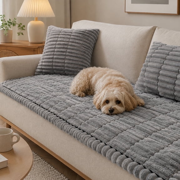 Finew Non-Slip Washable Couch Cover for Dogs, Fits Leather and Fabric Sofas, Light Gray, 27.6" x 59"