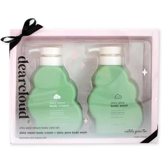 dearcloud Silky Glow Deluxe Body Care Set - Body Lotion   Body Wash - Hyaluronic Acid, Amino Acids, Niacinamide & Vitamin C Self Care Gift Set (Matcha Green Tea)
