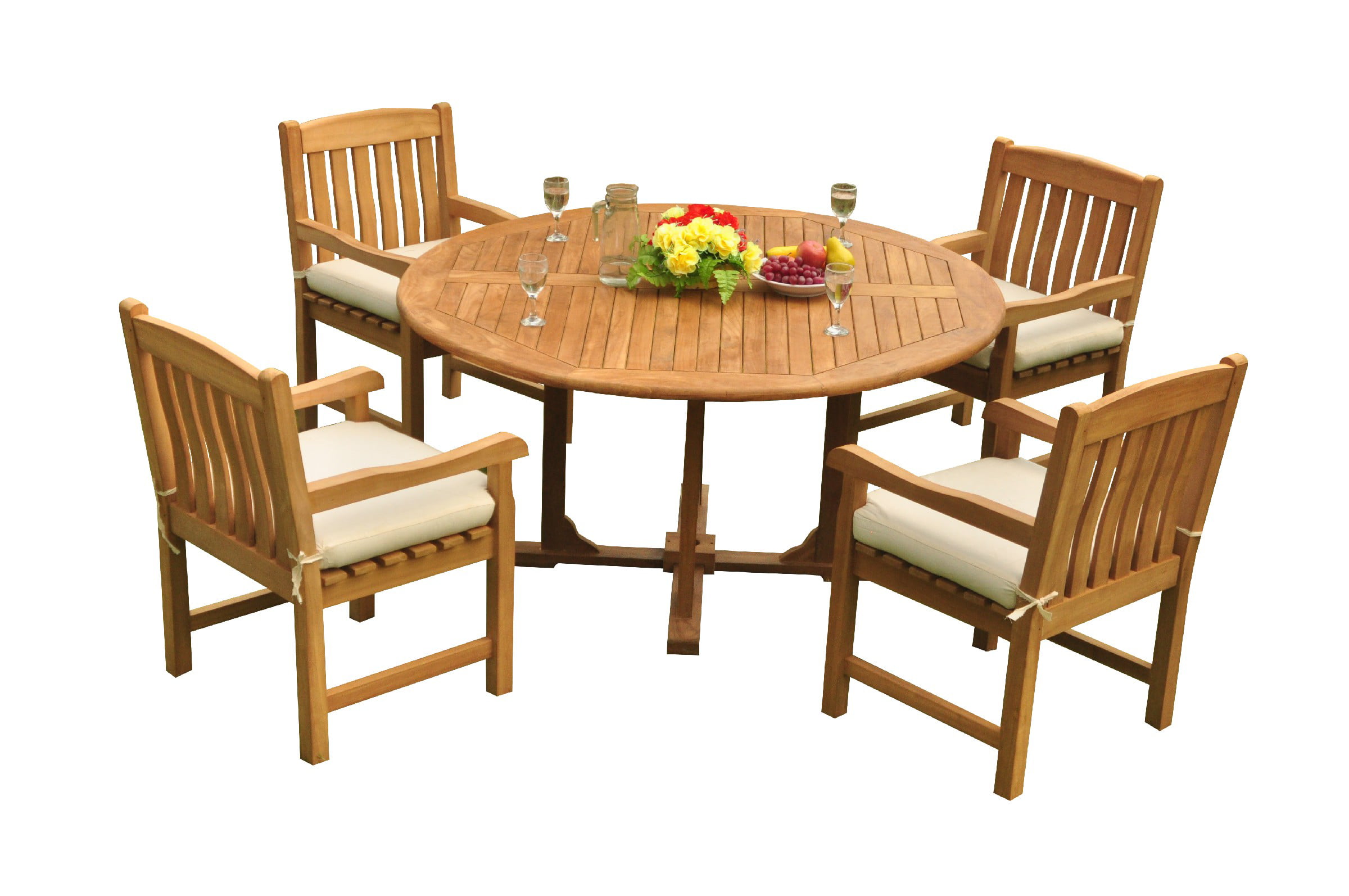 Panana Wooden Folding Picnic Table with 4 Chairs Solid Acacia Wood 4 Seater Dining Furniture Set Indoor Outdoor Garden Patio Bistro