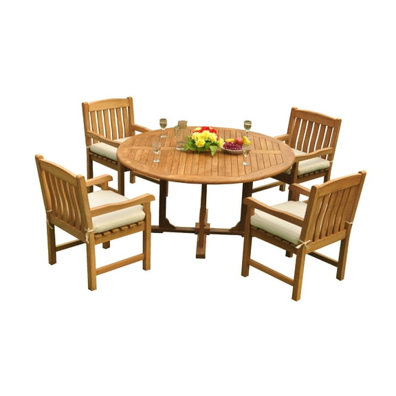 Grade-A Teak Dining Set: 4 Seater 5 Pc: 60" Round Table And 4 Devon Arm Chairs Outdoor Patio WholesaleTeak #51DV1205