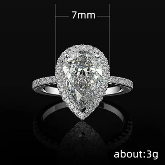 7*7mm Water Drop AAA Cz Luxury Band Women Jewelry 925 Silver Female Ring Sz 6-10