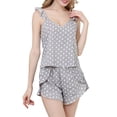 thumbnail image 3 of Biekopu Women Summer 2 Pieces Pajamas Set,Dot V-Neck Ruffles Camisoles Tank Tops and Shorts Sleepwear Outfits, 3 of 9