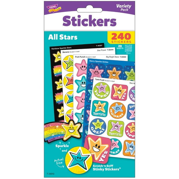 TREND: Scratch 'N Sniff: All Stars - 240ct Scented Stinky Stickers Variety Pack, 20 Sheets Of Colorful Star Encouragement & Celebration Stickers