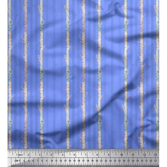 Soimoi Blue Cotton Voile Fabric Leaves & Bamboo Tree Print Sewing Fabric Yard 42 Inch Wide