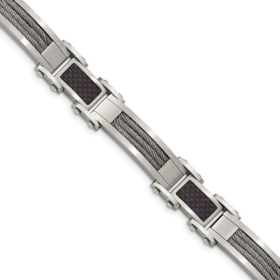 Primal Steel Stainless Steel Black Carbon Fiber Inlay 9 Inch Bracelet