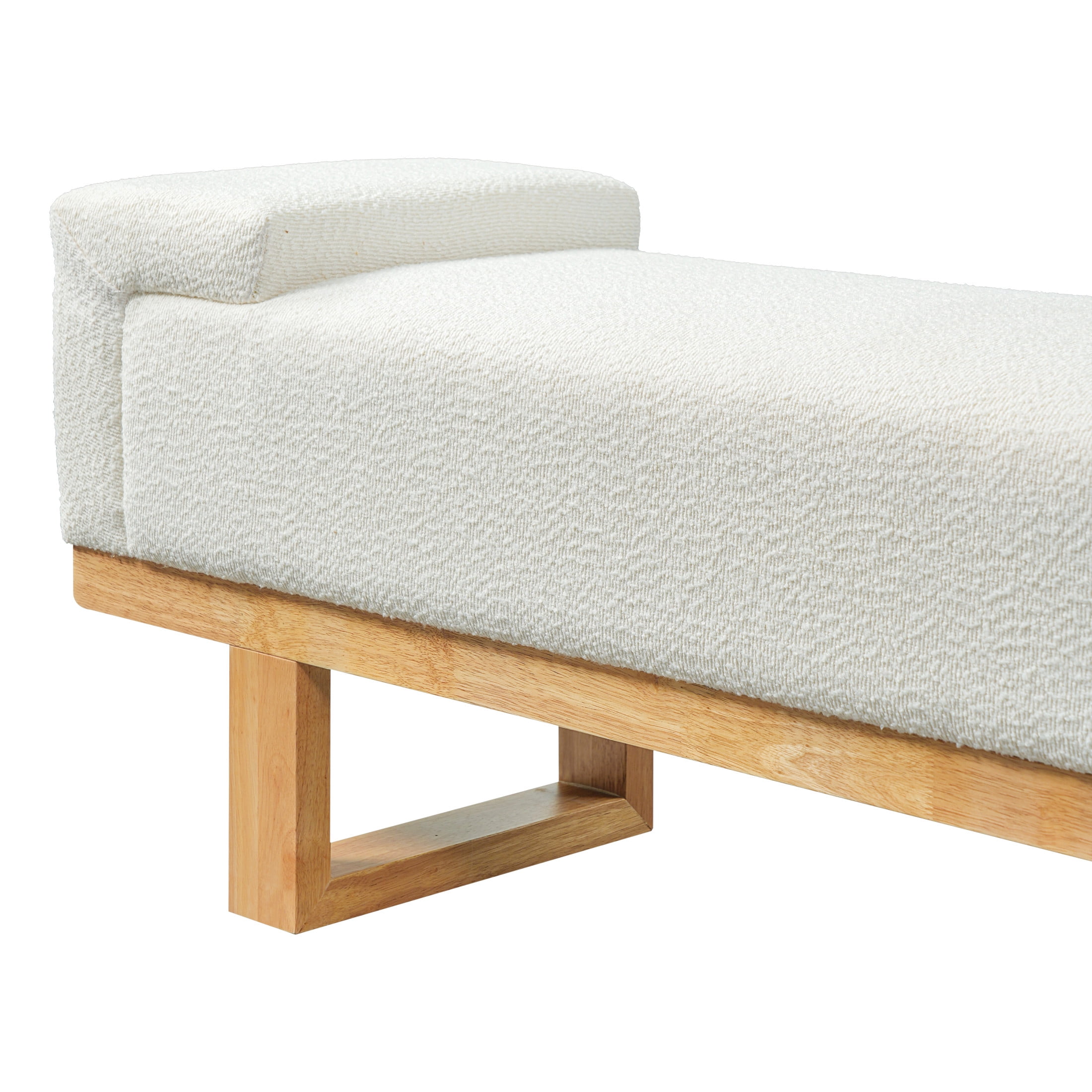 Christopher Knight Home Boucle Upholstered Ottoman Bench with Solid Wood Legs, Ivory and Natural