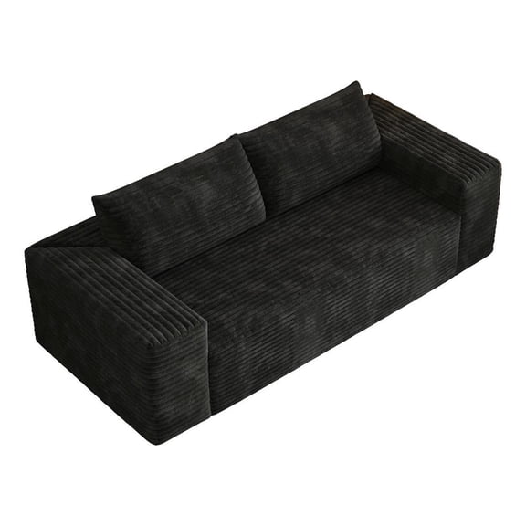 Topcobee 78.8" 3-Seat Sofa, Comfy Loveseat, Corduroy Fabric, Deep Seat Couch, No Assembly Required, Sleeper Sofa Bed, Convertible Couch, Black