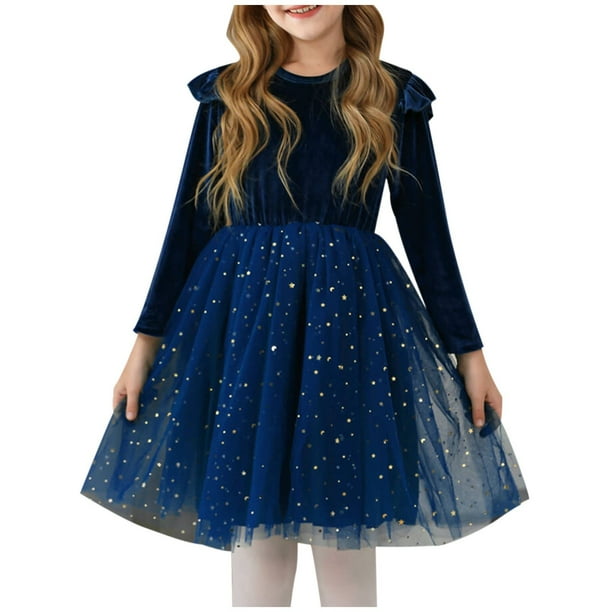 Odeerbi Niñas Ruffle Terciopelo Vestidos de Lentejuelas Sparkly Tul Vestido Otoño Invierno Princesa Vestido de Manga Larga