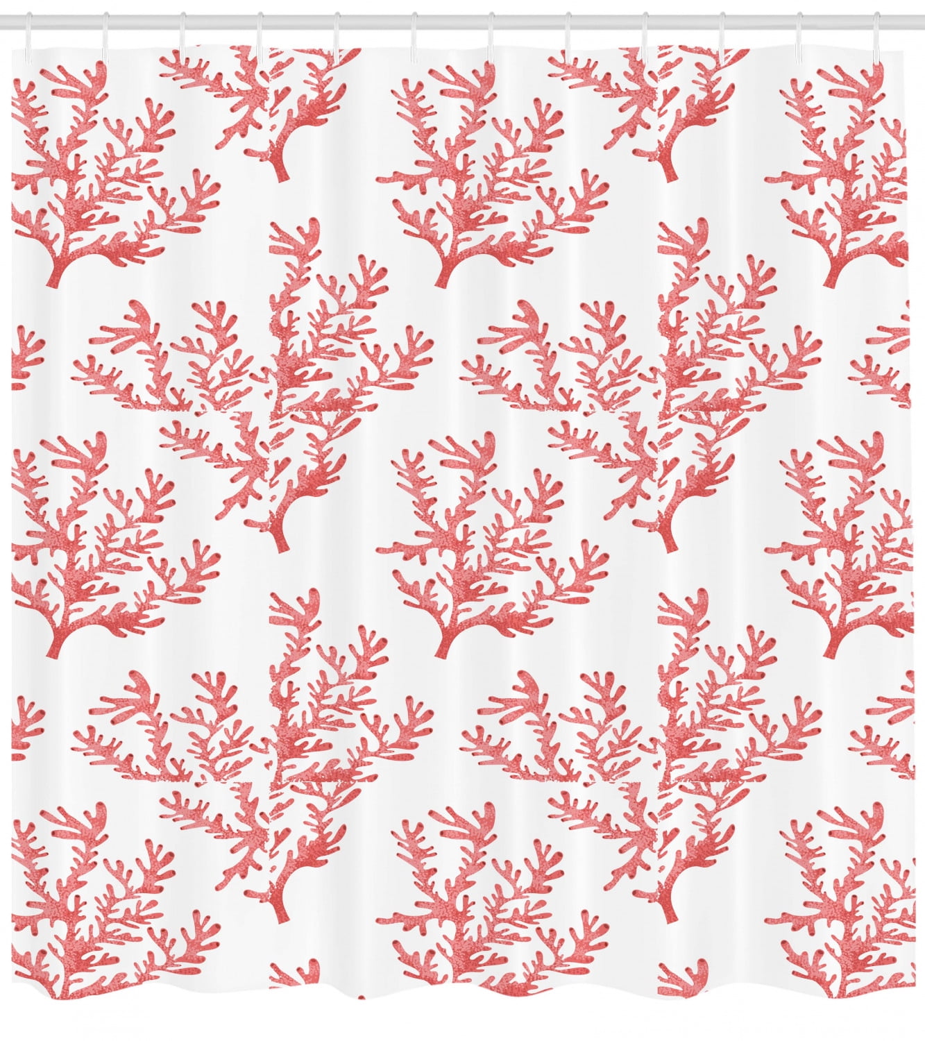 coral and white shower curtain