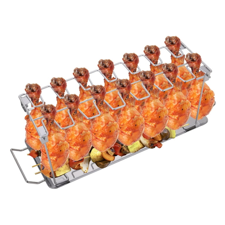 Chicken Leg and Wing Rack 14 Slots BBQ Chicken Drumsticks Holder Stainless Steel Roaster Stand for Smoker Grill Charcoal Grill