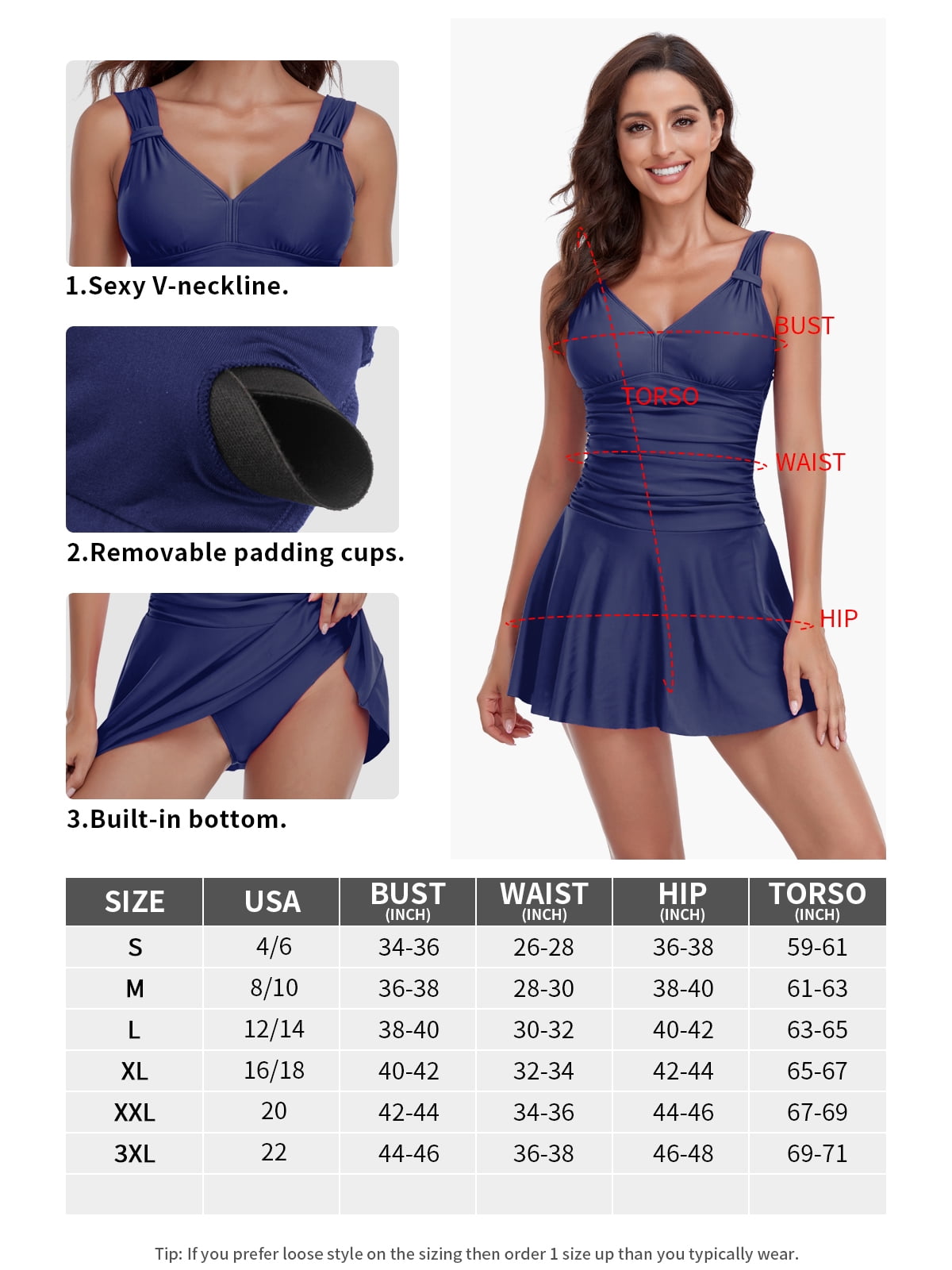 RELLECIGA Women's Ruched Tummy Control Swimdress One Piece Skirt Swimsuits