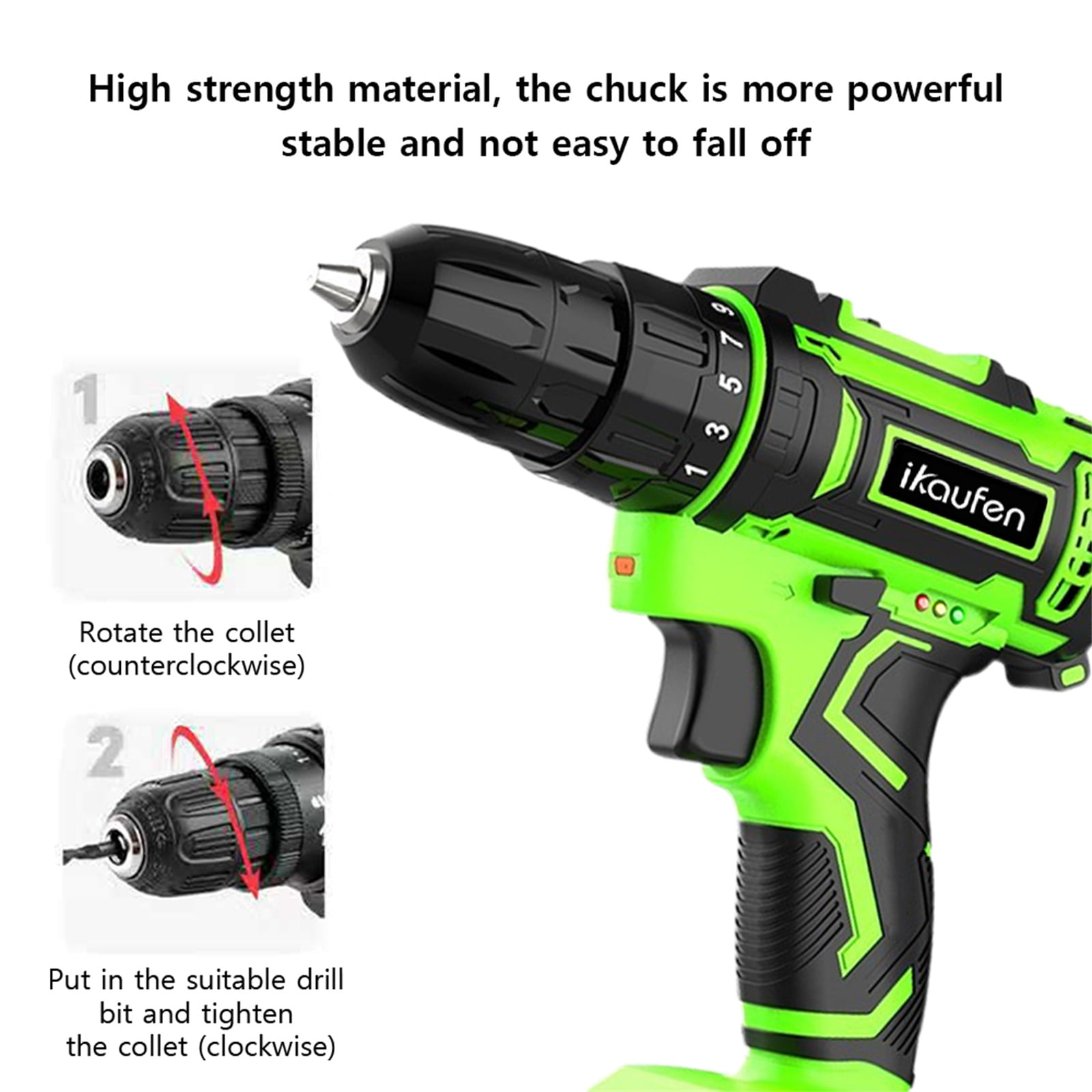 ikaufen Cordless Drill Driver, 21V Electric Drill Screwdriver Kit with 25+1 Torque, 2 Speed with 2 Batteries 1.5Ah, LED Light Cordless Combi for Home and Garden DIY Project