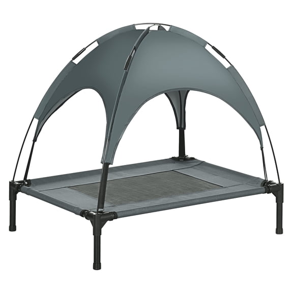 Dog Cot with Canopy, 30 inch Elevated Pet Bed - Gray