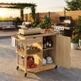 thumbnail image 1 of QinaQin Chariot de Gril d'Extérieur en Bois Robuste avec Dessus en Acier Inoxydable, Armoire de Rangement, Tiroir, Étagères Ouvertes et Roues Verrouillables Îlot de Cuisine Roulant Portable et Table de Préparation, 1 of 9