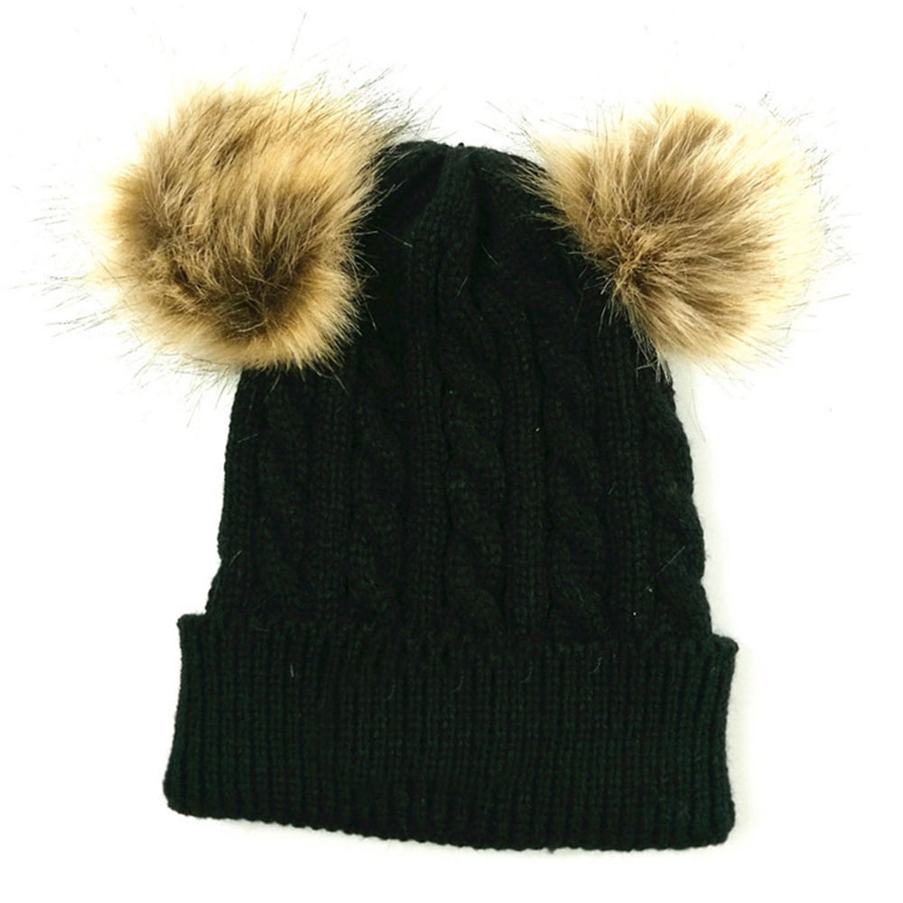 Details about   Kids Baby Boy Girl Winter Warm Hat Beanie Crochet Knitted Fur Double Pom Pom Cap 