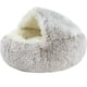 thumbnail image 1 of Cama redonda y esponjosa para gatos, cueva de felpa suave con capucha, cojín para dormir cálido de invierno, antideslizante, lavable a máquina para gatos y cachorros, marrón, 40 cm, 1 of 4