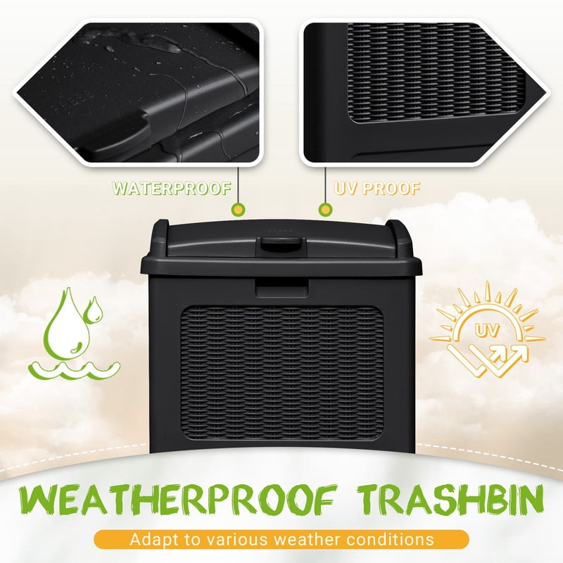 Devoko 2 PCS All-Weather use Trashbin with Lid, Patio Resin Hideaway Trash Can with Waterproof for Backyard