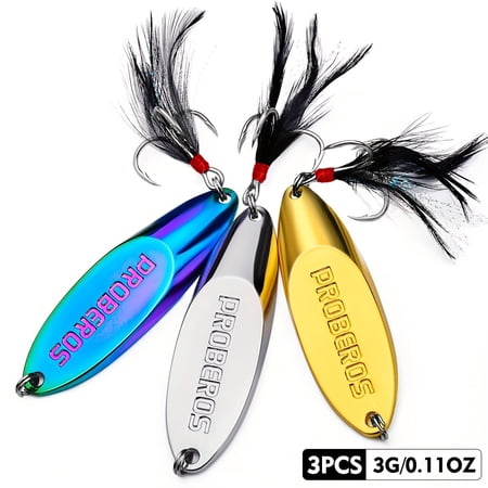 3pcs Zinc Alloy Fishing Lure with Feathered Treble Hook Long Casting Spoon Lure Artificial Swim Bait for Salmon Bass And Trout