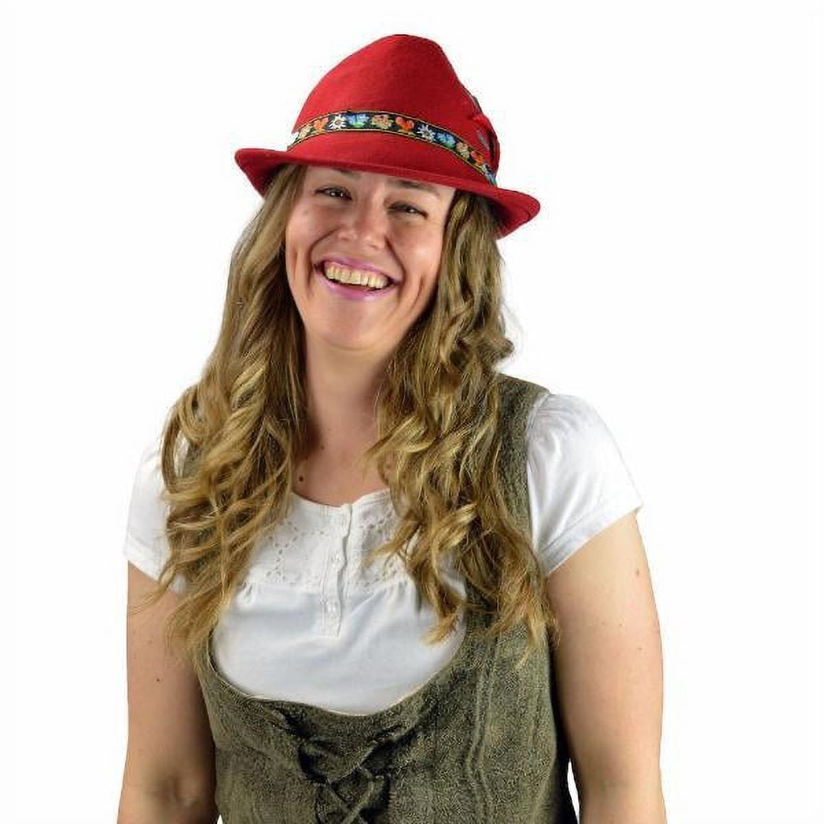 Tyrolean German Alps Red Deluxe Alpine 100% Wool Hat with Edelweiss Band | Hat for Men and Women | M