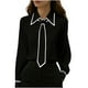 thumbnail image 2 of Ounisa Women's Bow Tie Neck Long Sleeve Buttton Cuff Chiffon Elegant Blouse, 2 of 6