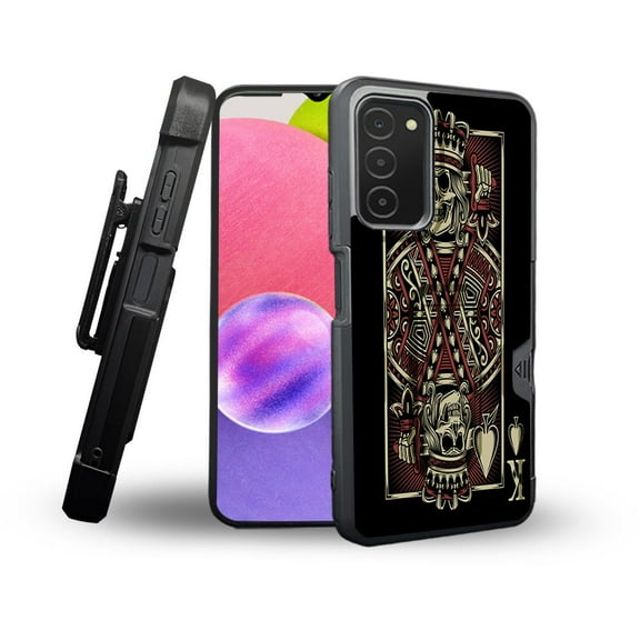 ANJ  Rugged Shockproof Holster Case Card Slot Kickstand   Tempered Glass Cover for Samsung Galaxy A03s - King of Skull