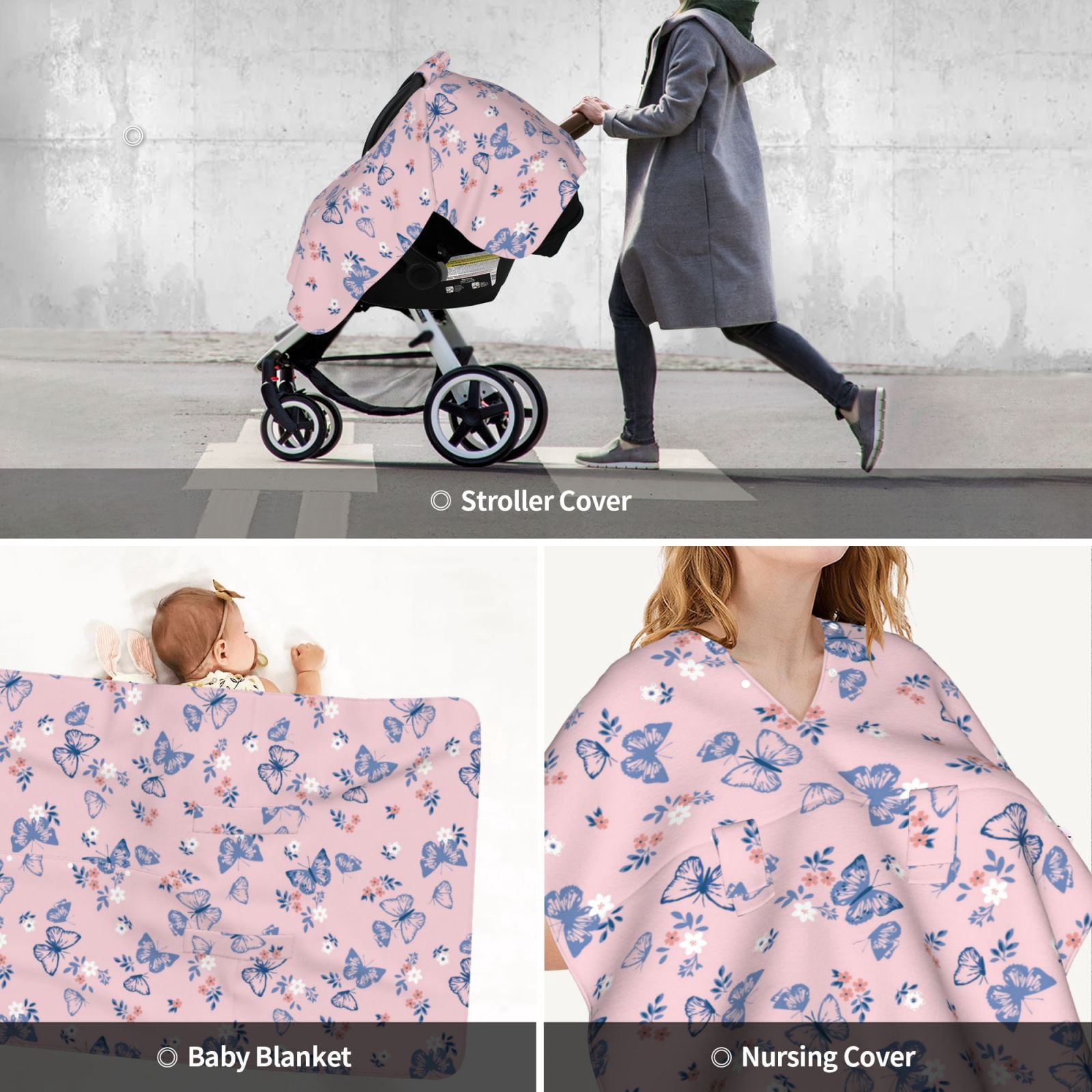 Car Seat Cover Baby - Butterfly print A Breathable Infant Car Seat Cover for Baby Carseat, Lightweight Comfort Baby Essentials Must Haves Newborn Stuff for Girl Boy