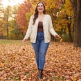 thumbnail image 3 of Agnes Orinda Women's Plus Size Long Sleeves Button Down Crew Neck Knit Sweater Cardigan 3X Beige, 3 of 8