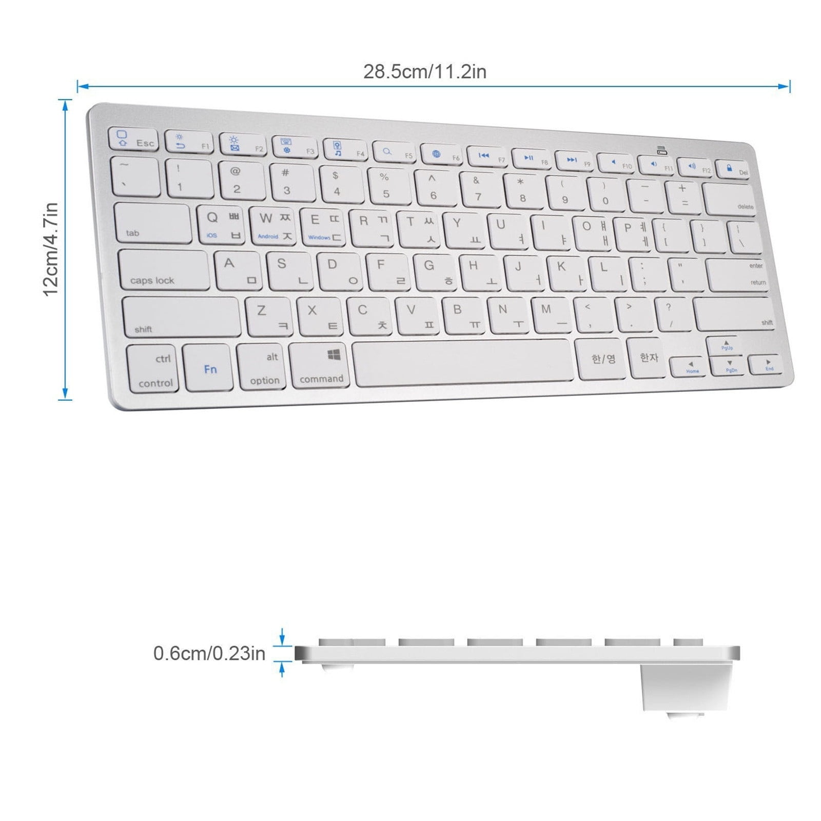 Wireless Bluetooth Keyboard, Slim Hebrew/Korean Layout, 9.7 inch