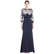 Badgley Mischka Cutout Lace Blouson 3/4 Sleeve Evening Gown Dress