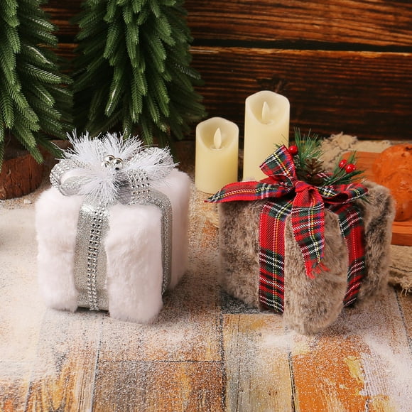 Cagogo under $5 2Pcs Christmas Gift Box, Christmas Gift Box Decorations, Fluffy Square Present Boxes, Xmas Tree Ornament Sets, Holiday Party Favors, Festive Home Decor, Seasonal Gift Packaging