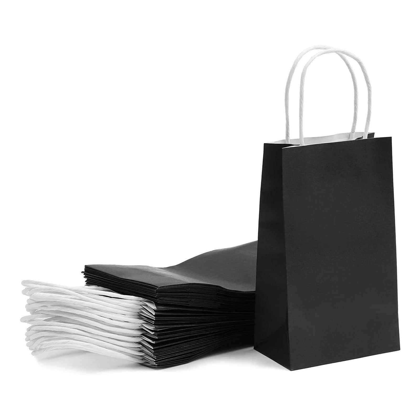 25 Pack Kraft Black Goodie Bags with Handles for Gift Bags, Shopping, 9 x 5 x 3 in