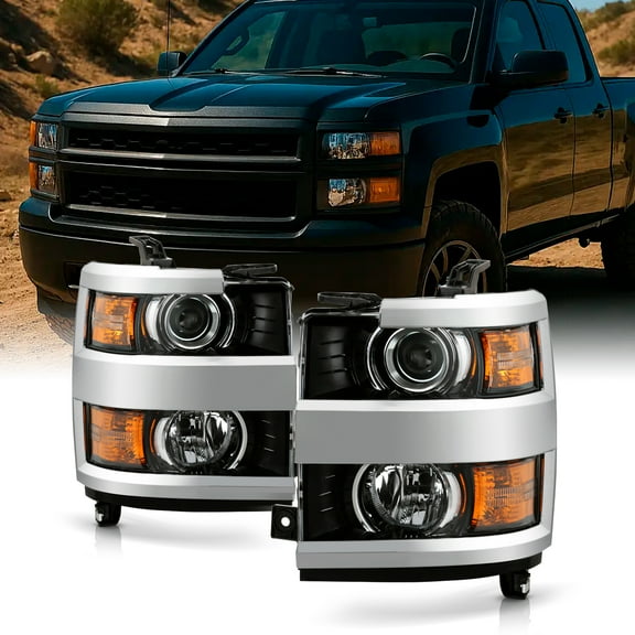 AKKON - Fits 2015-2019 Chevy Silverado 2500 3500 HD OE Chrome Projector Headlights Left & Right Replacement